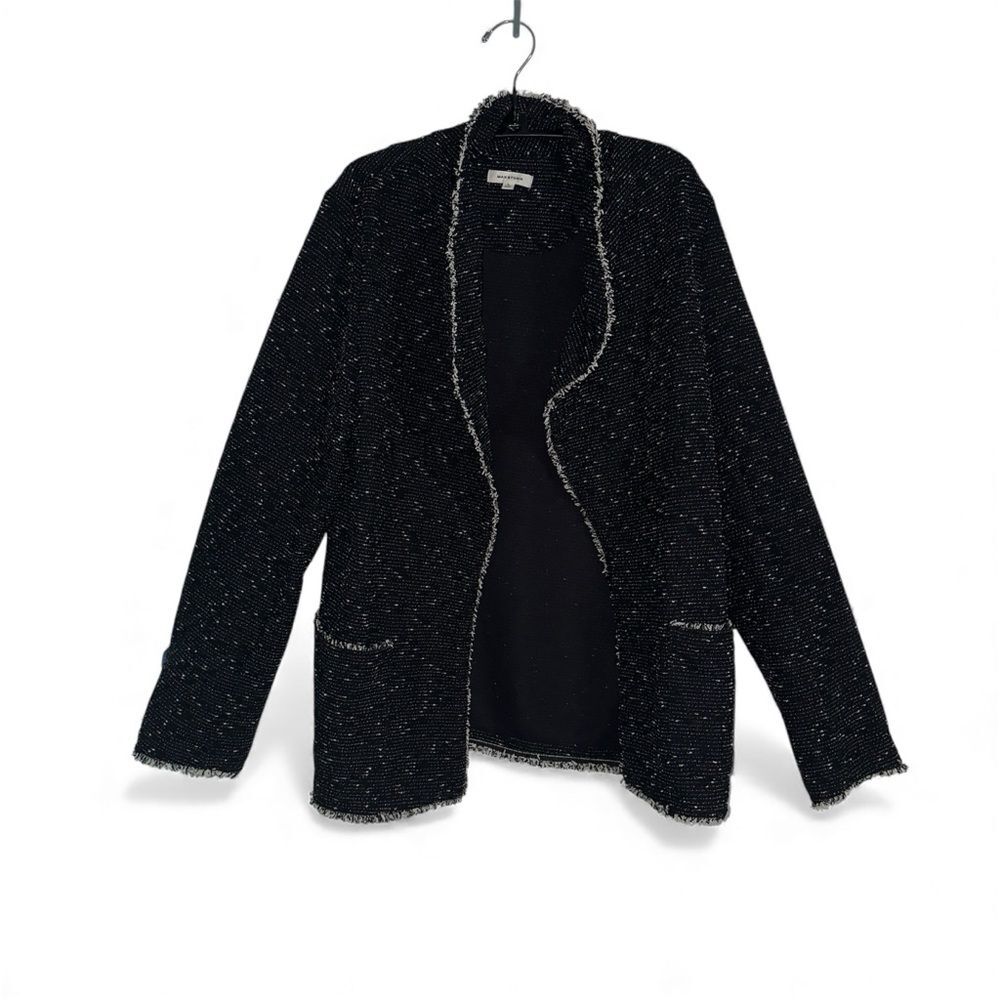 Max Studio Black White Boucle Knit Open Front Blazer Jacket Women’s Large